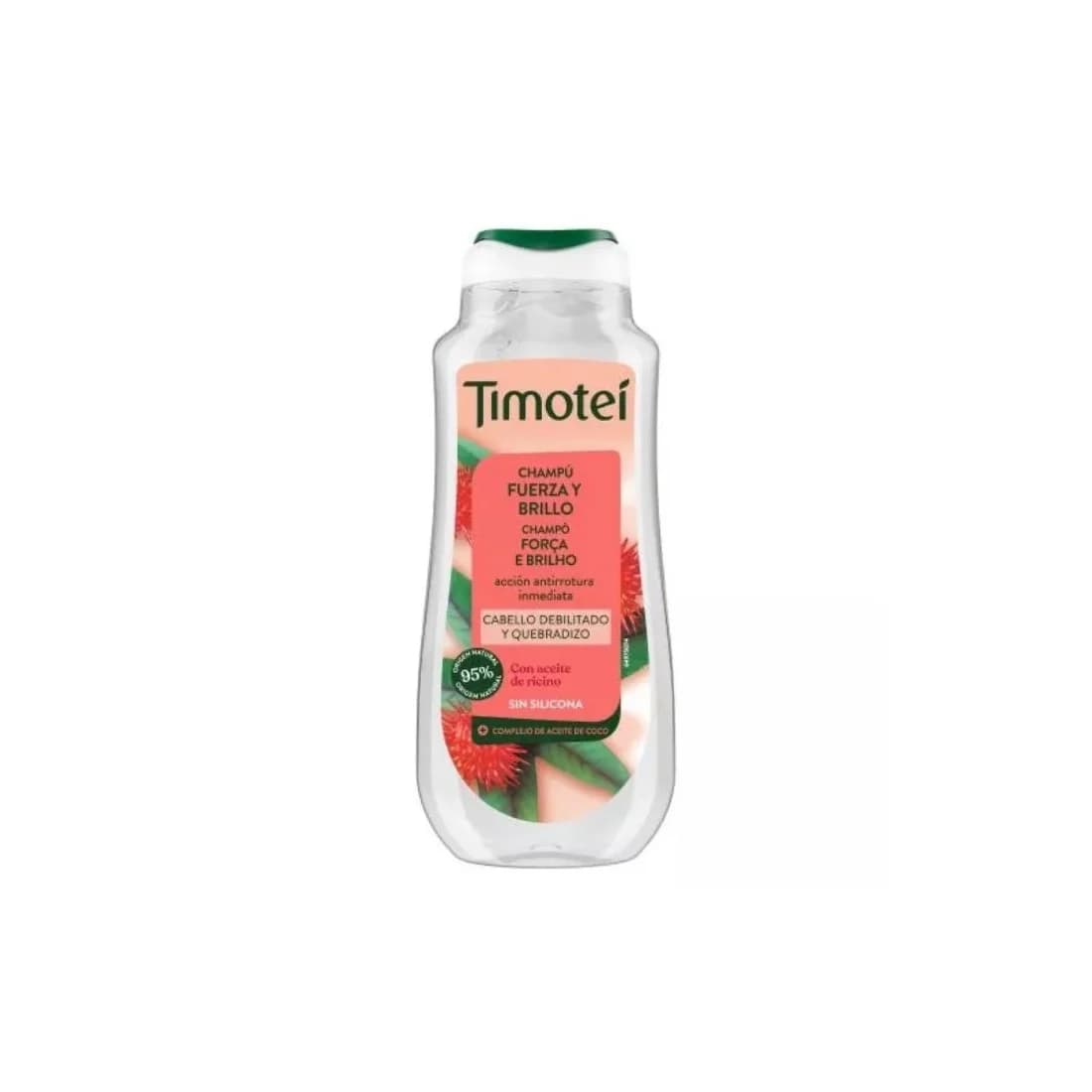 Timotei Champú Fuerza y Brillo Con Aceite De Ricino y Coco Para Cabello Débil y Quebradizo 300ml